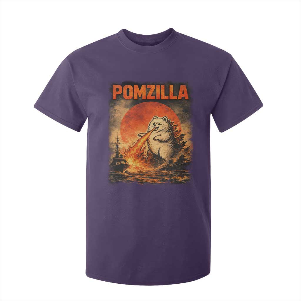 Pomzilla Dog Japanese Art T Shirt For Kid Retro Vintage Dog Lover Pomeranian Pom Monster Kaiju TS10 Purple Print Your Wear