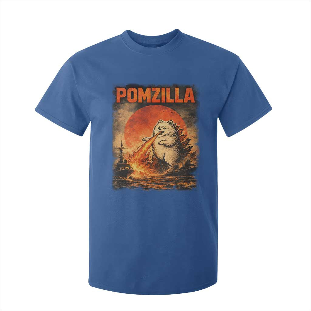 Pomzilla Dog Japanese Art T Shirt For Kid Retro Vintage Dog Lover Pomeranian Pom Monster Kaiju TS10 Royal Blue Print Your Wear