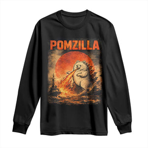 Pomzilla Dog Japanese Art Long Sleeve Shirt Retro Vintage Dog Lover Pomeranian Pom Monster Kaiju TS10 Black Print Your Wear