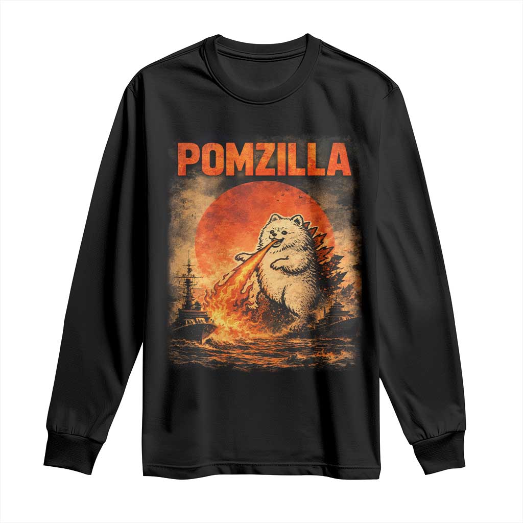 Pomzilla Dog Japanese Art Long Sleeve Shirt Retro Vintage Dog Lover Pomeranian Pom Monster Kaiju TS10 Black Print Your Wear