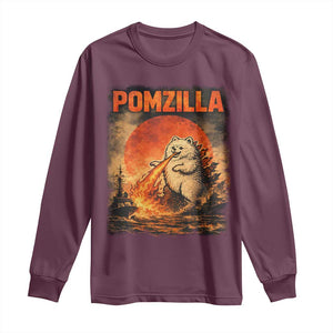 Pomzilla Dog Japanese Art Long Sleeve Shirt Retro Vintage Dog Lover Pomeranian Pom Monster Kaiju TS10 Maroon Print Your Wear
