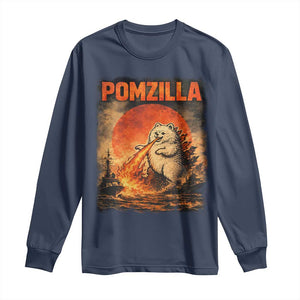 Pomzilla Dog Japanese Art Long Sleeve Shirt Retro Vintage Dog Lover Pomeranian Pom Monster Kaiju TS10 Navy Print Your Wear