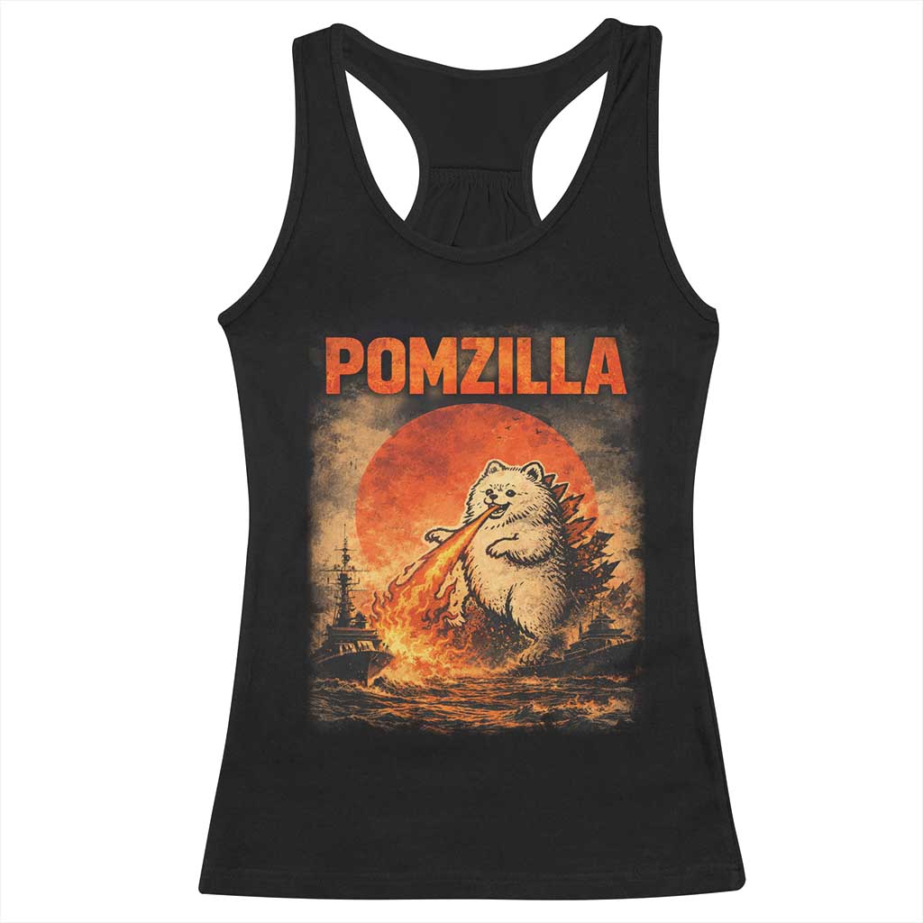 Pomzilla Dog Japanese Art Racerback Tank Top Retro Vintage Dog Lover Pomeranian Pom Monster Kaiju TS10 Black Print Your Wear
