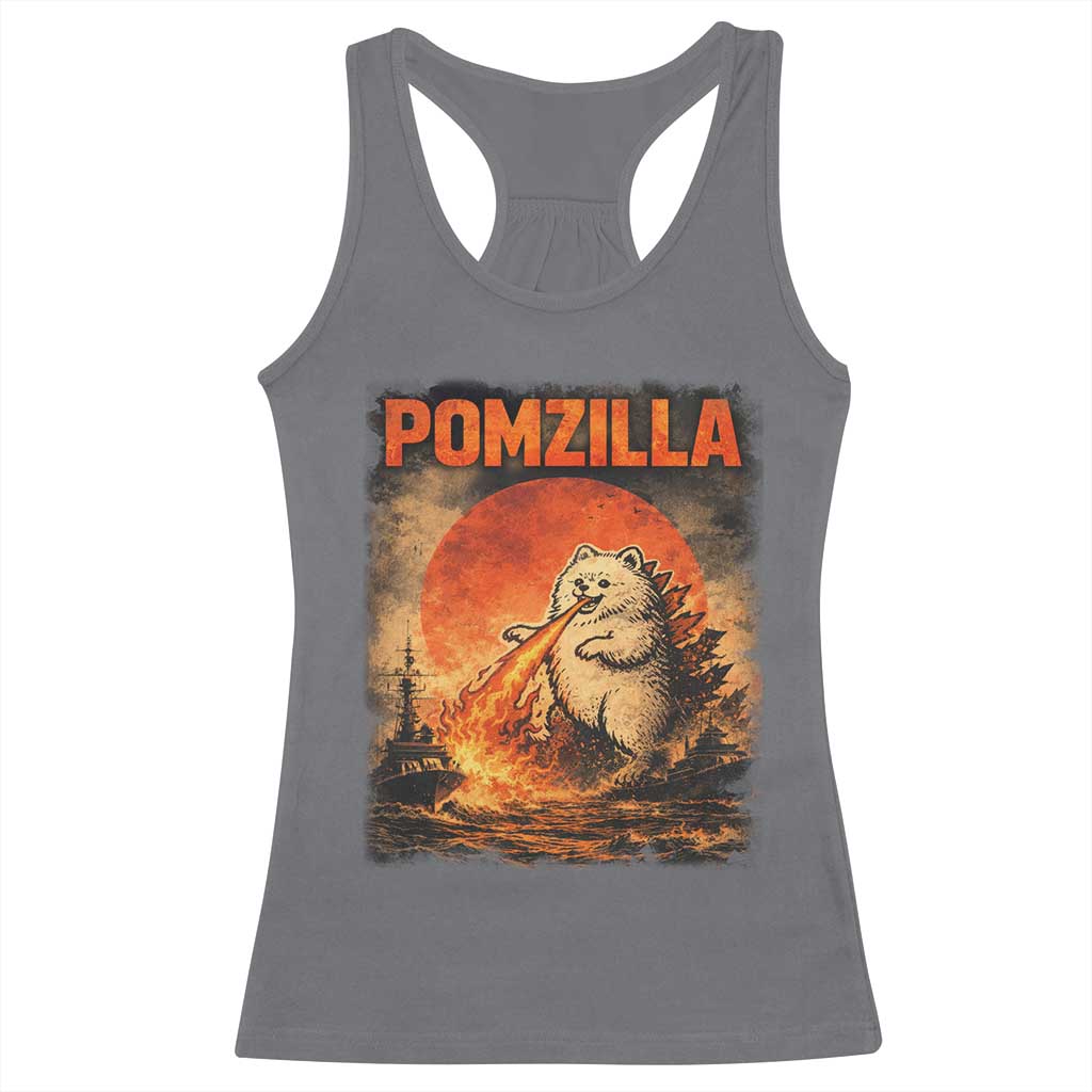 Pomzilla Dog Japanese Art Racerback Tank Top Retro Vintage Dog Lover Pomeranian Pom Monster Kaiju TS10 Charcoal Print Your Wear