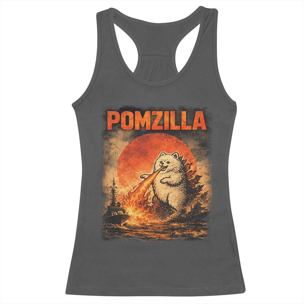 Pomzilla Dog Japanese Art Racerback Tank Top Retro Vintage Dog Lover Pomeranian Pom Monster Kaiju TS10 Dark Heather Print Your Wear