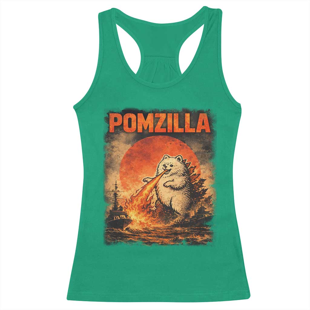 Pomzilla Dog Japanese Art Racerback Tank Top Retro Vintage Dog Lover Pomeranian Pom Monster Kaiju TS10 Irish Green Print Your Wear