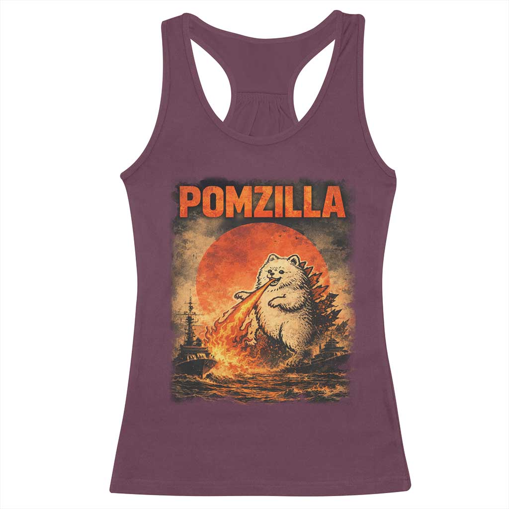 Pomzilla Dog Japanese Art Racerback Tank Top Retro Vintage Dog Lover Pomeranian Pom Monster Kaiju TS10 Maroon Print Your Wear