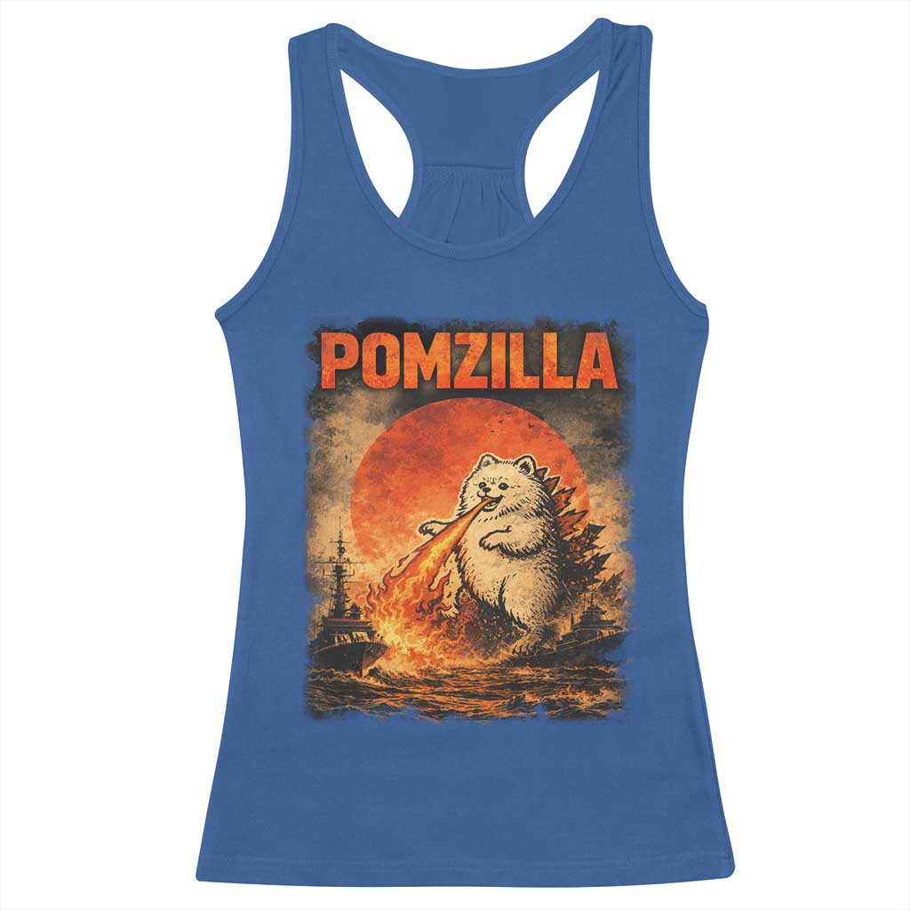 Pomzilla Dog Japanese Art Racerback Tank Top Retro Vintage Dog Lover Pomeranian Pom Monster Kaiju TS10 Royal Blue Print Your Wear