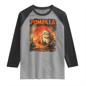 Pomzilla Dog Japanese Art Raglan Shirt Retro Vintage Dog Lover Pomeranian Pom Monster Kaiju TS10 Sport Gray Black Print Your Wear