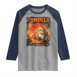 Pomzilla Dog Japanese Art Raglan Shirt Retro Vintage Dog Lover Pomeranian Pom Monster Kaiju TS10 Sport Gray Navy Print Your Wear