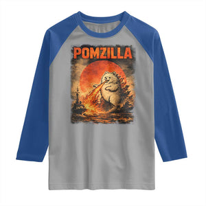 Pomzilla Dog Japanese Art Raglan Shirt Retro Vintage Dog Lover Pomeranian Pom Monster Kaiju TS10 Sport Gray Royal Print Your Wear