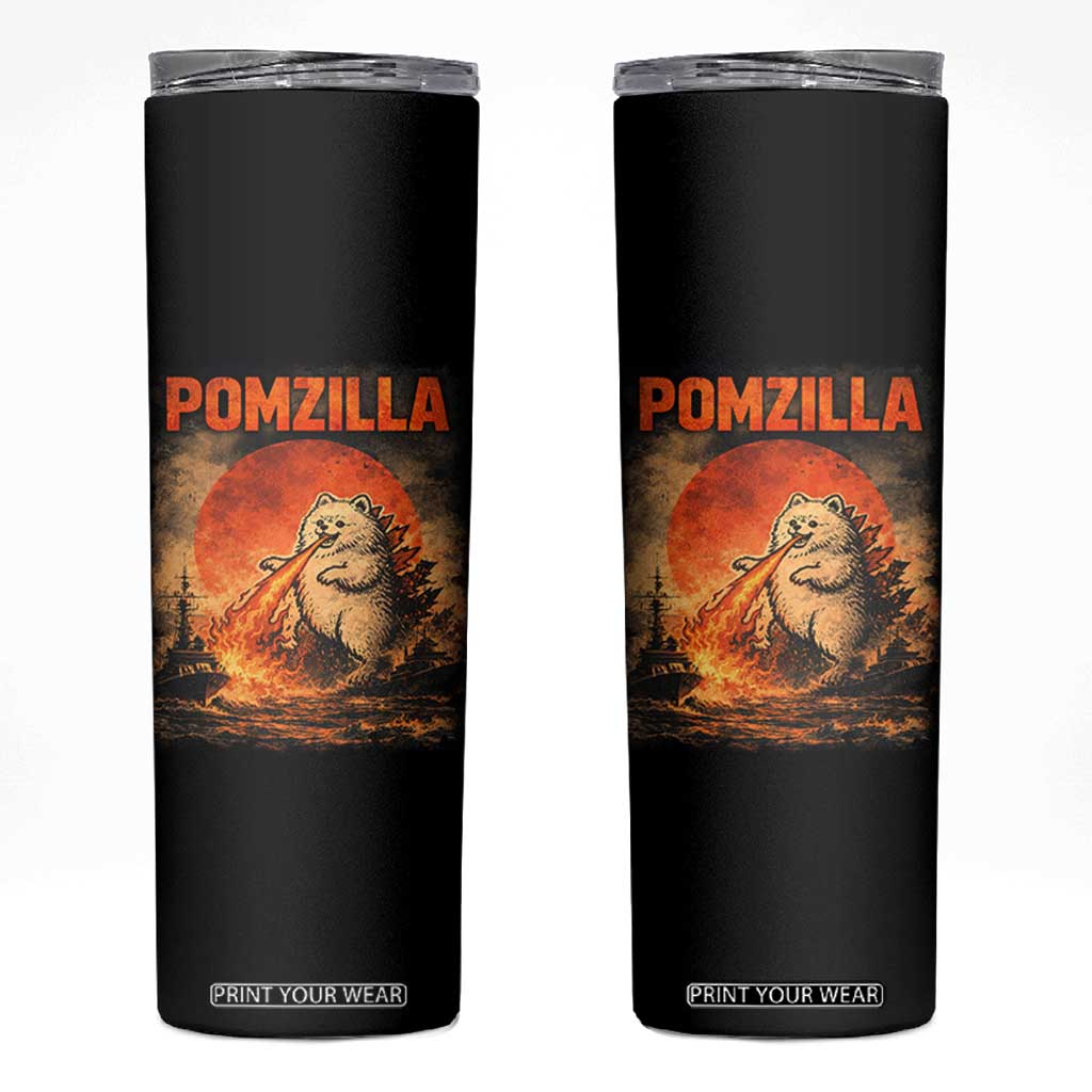 Pomzilla Dog Japanese Art Skinny Tumbler Retro Vintage Dog Lover Pomeranian Pom Monster Kaiju TS10 Black Print Your Wear