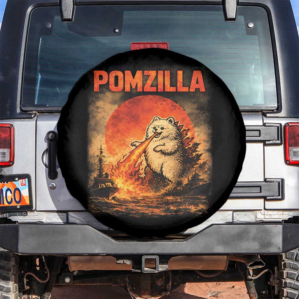 Pomzilla Dog Japanese Art Spare Tire Cover Retro Vintage Dog Lover Pomeranian Pom Monster Kaiju TS10 No hole Black Print Your Wear