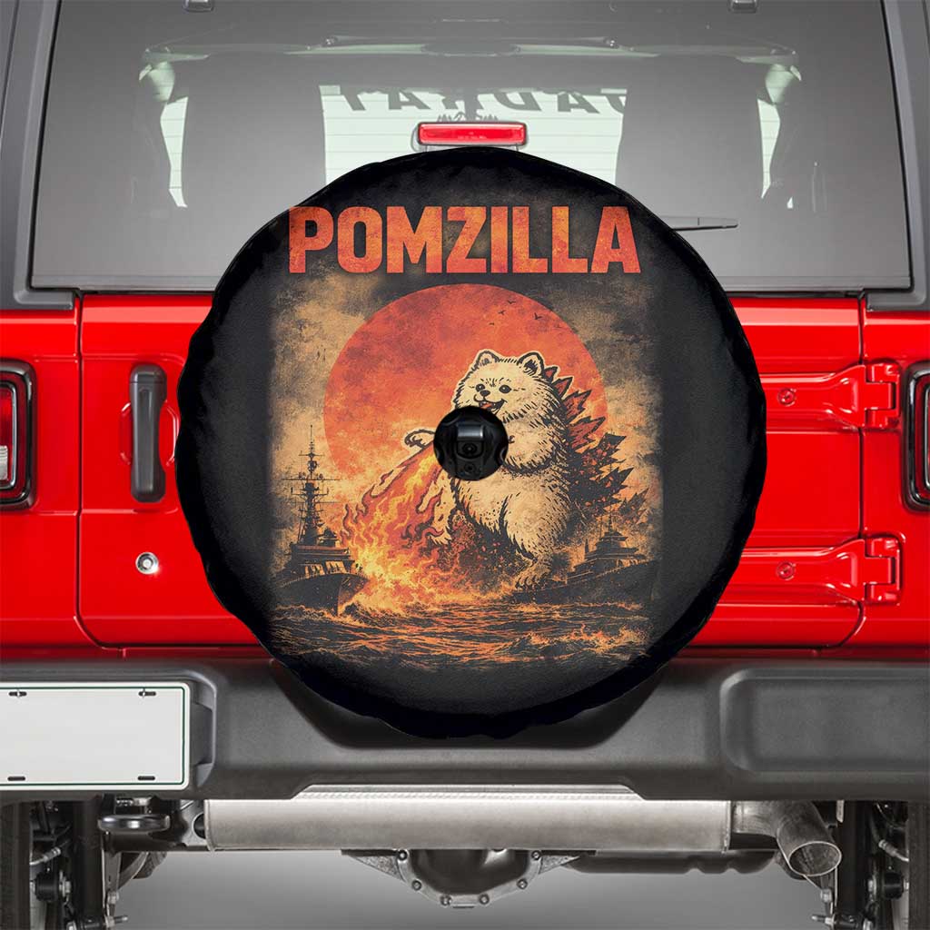 Pomzilla Dog Japanese Art Spare Tire Cover Retro Vintage Dog Lover Pomeranian Pom Monster Kaiju TS10 Black Print Your Wear