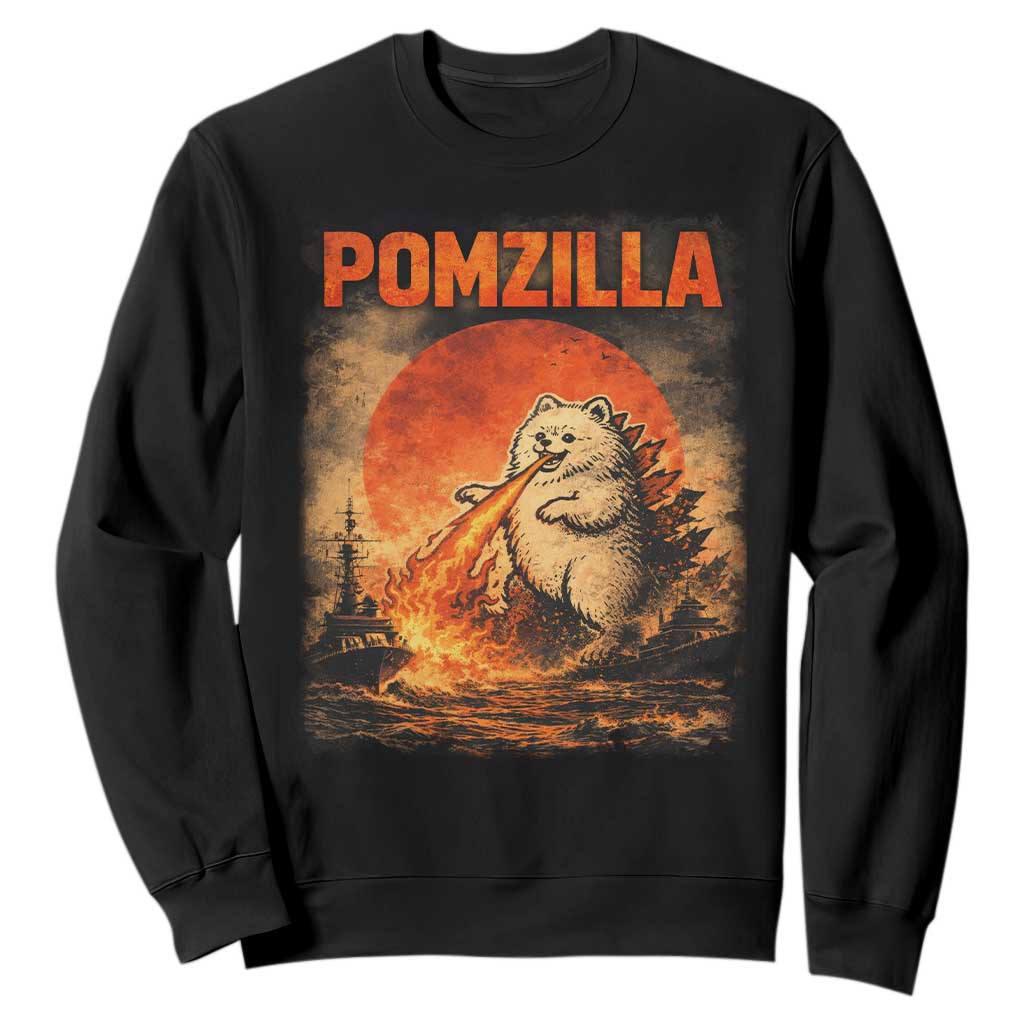 Pomzilla Dog Japanese Art Sweatshirt Retro Vintage Dog Lover Pomeranian Pom Monster Kaiju TS10 Black Print Your Wear