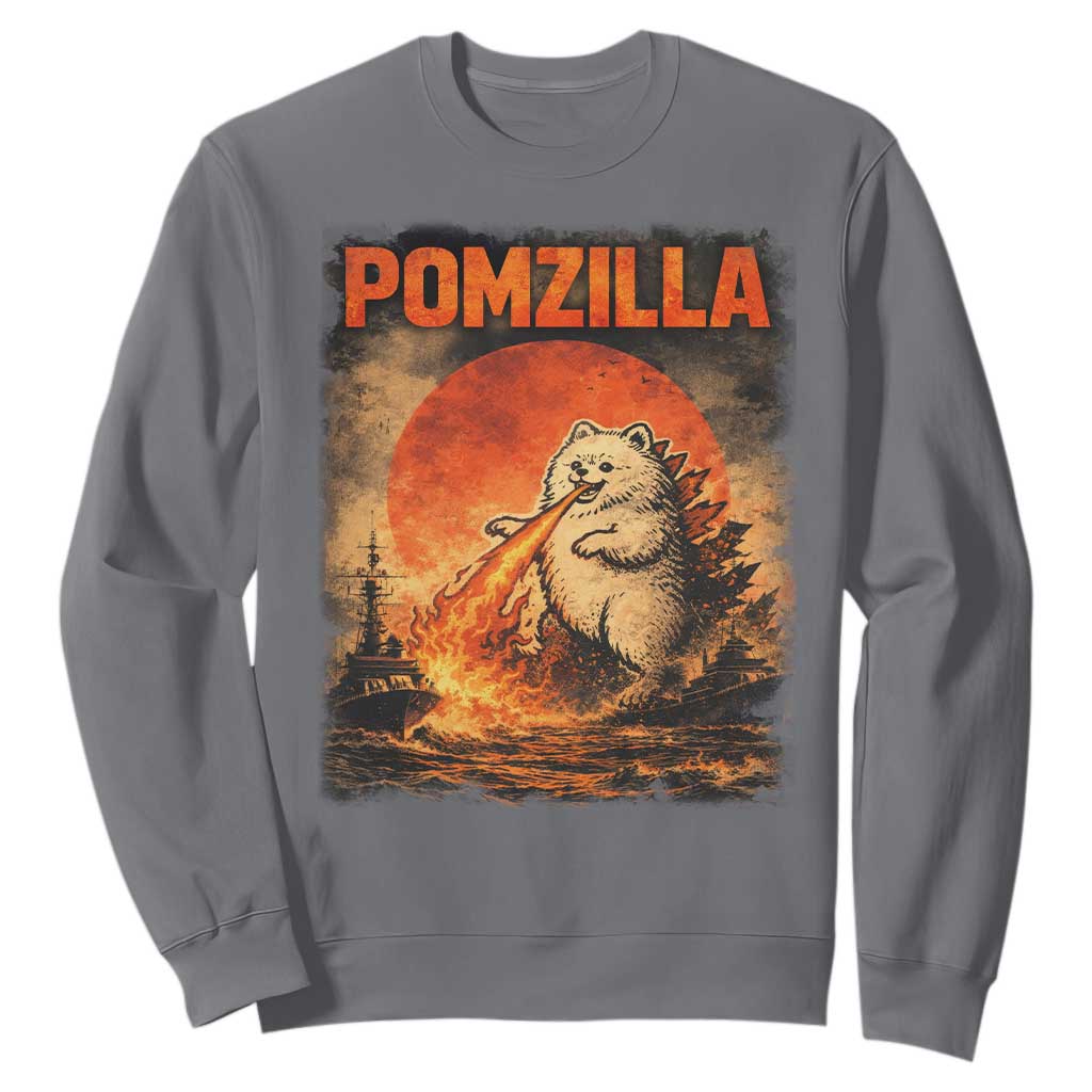 Pomzilla Dog Japanese Art Sweatshirt Retro Vintage Dog Lover Pomeranian Pom Monster Kaiju TS10 Charcoal Print Your Wear