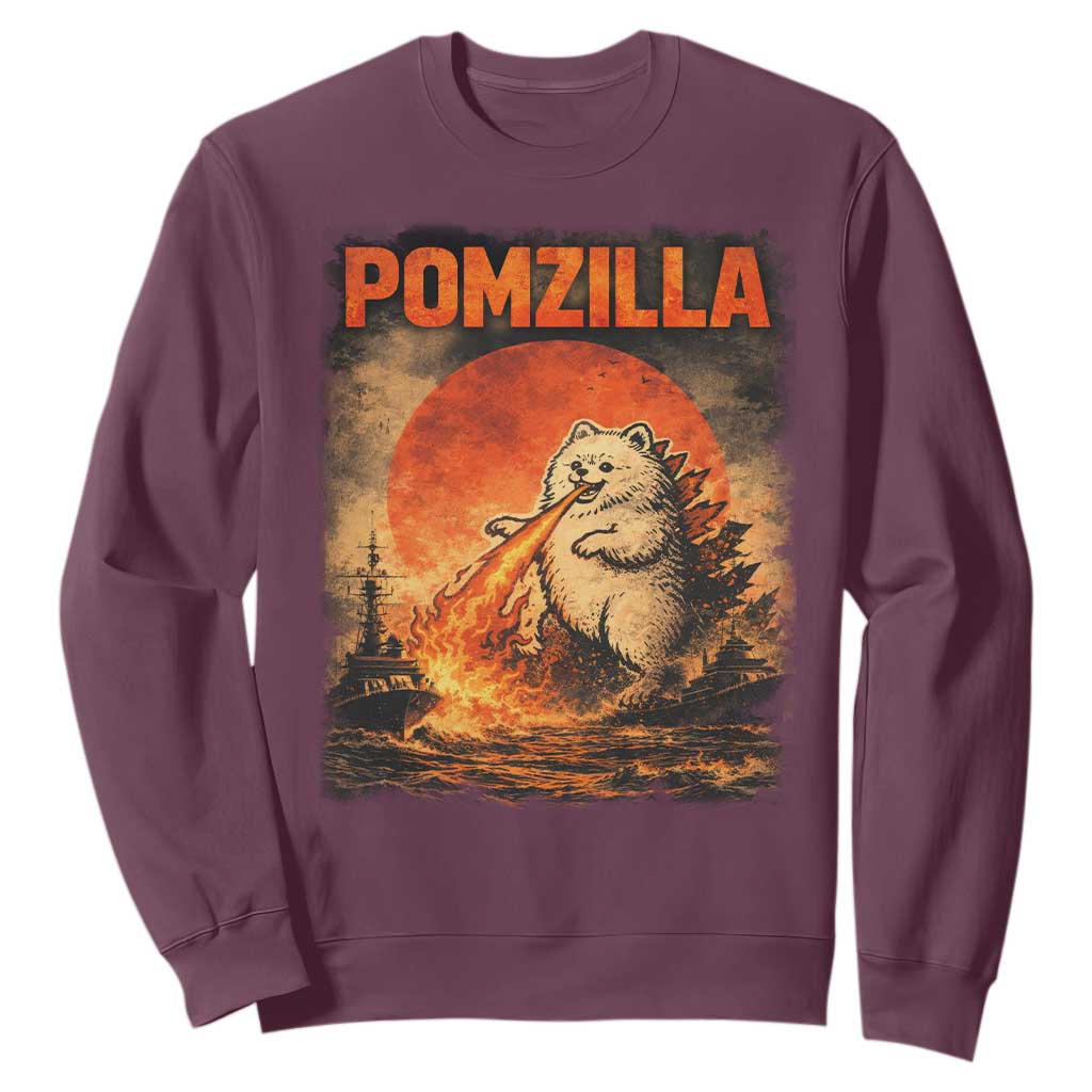 Pomzilla Dog Japanese Art Sweatshirt Retro Vintage Dog Lover Pomeranian Pom Monster Kaiju TS10 Maroon Print Your Wear