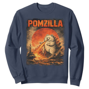Pomzilla Dog Japanese Art Sweatshirt Retro Vintage Dog Lover Pomeranian Pom Monster Kaiju TS10 Navy Print Your Wear