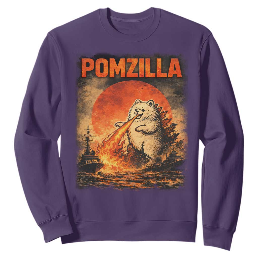Pomzilla Dog Japanese Art Sweatshirt Retro Vintage Dog Lover Pomeranian Pom Monster Kaiju TS10 Purple Print Your Wear
