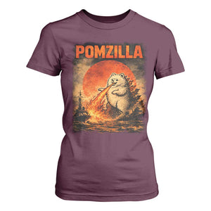 Pomzilla Dog Japanese Art T Shirt For Women Retro Vintage Dog Lover Pomeranian Pom Monster Kaiju TS10 Maroon Print Your Wear