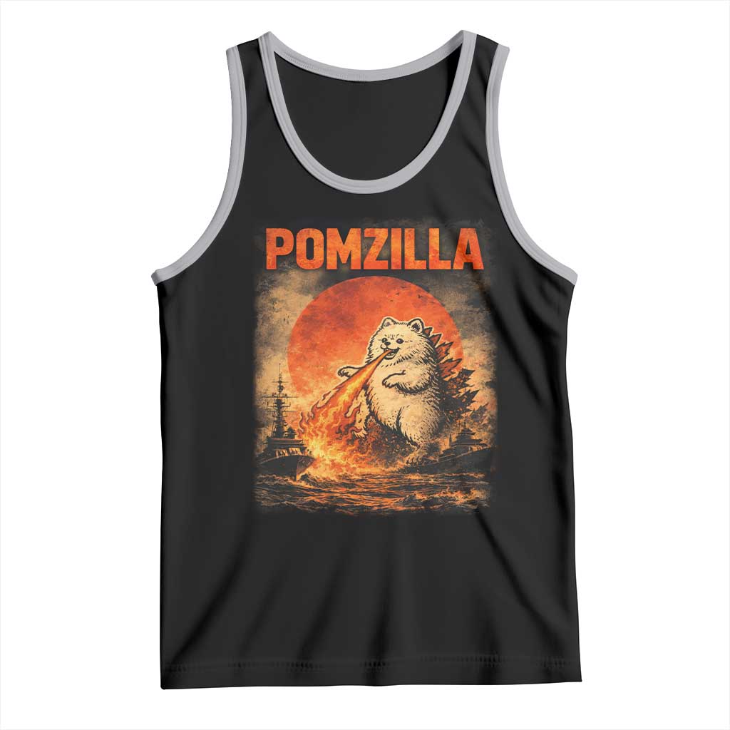 Pomzilla Dog Japanese Art Tank Top Retro Vintage Dog Lover Pomeranian Pom Monster Kaiju TS10 Black Athletic Heather Print Your Wear
