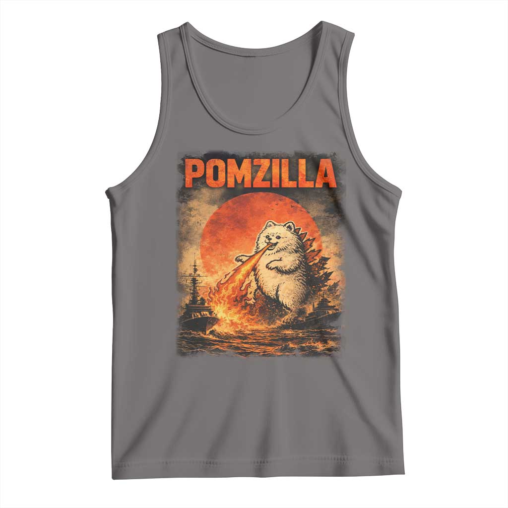 Pomzilla Dog Japanese Art Tank Top Retro Vintage Dog Lover Pomeranian Pom Monster Kaiju TS10 Deep Heather Print Your Wear