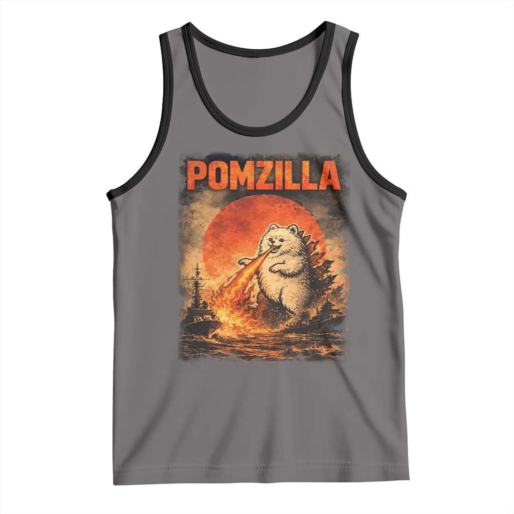 Pomzilla Dog Japanese Art Tank Top Retro Vintage Dog Lover Pomeranian Pom Monster Kaiju TS10 Deep Heather Black Print Your Wear