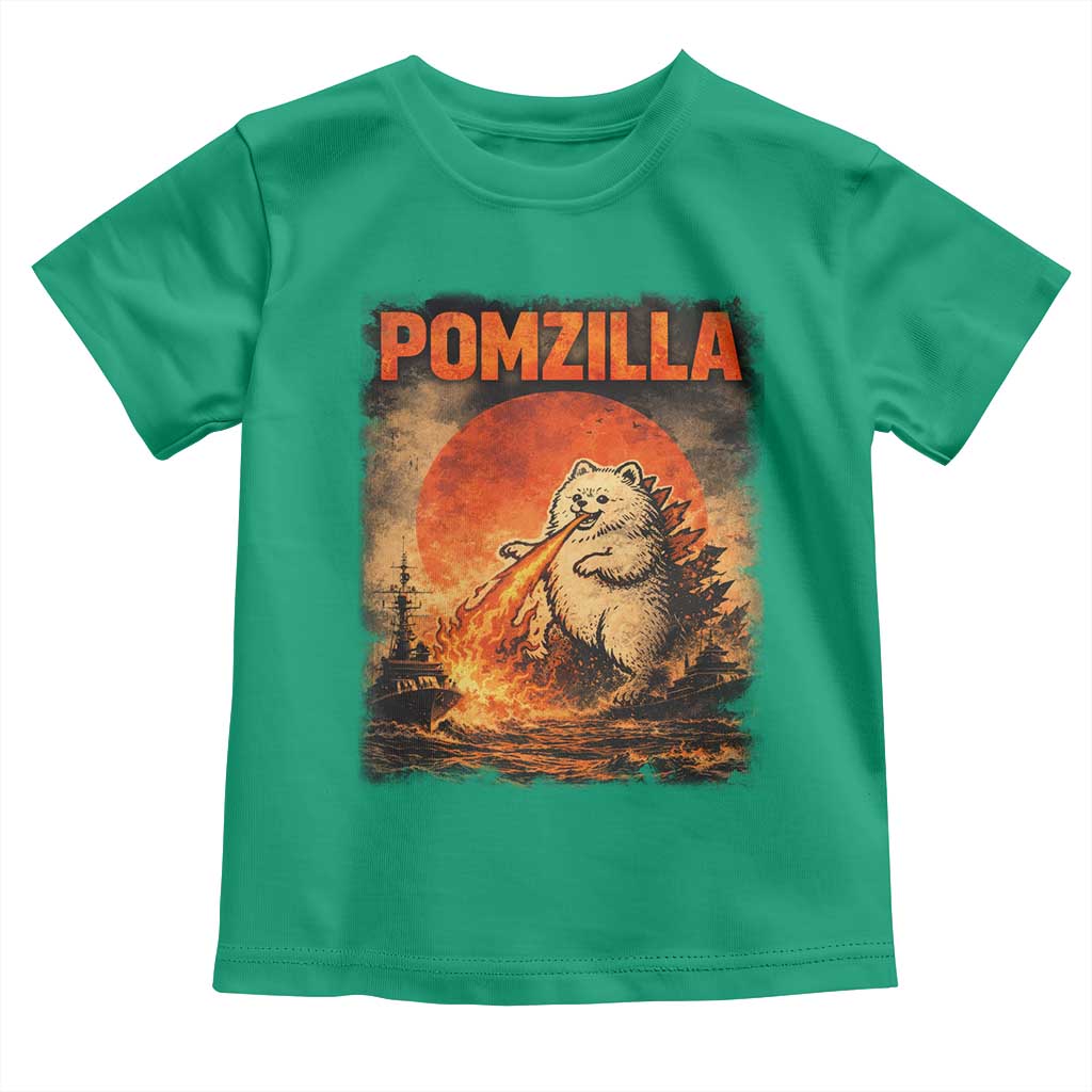 Pomzilla Dog Japanese Art Toddler T Shirt Retro Vintage Dog Lover Pomeranian Pom Monster Kaiju TS10 Irish Green Print Your Wear