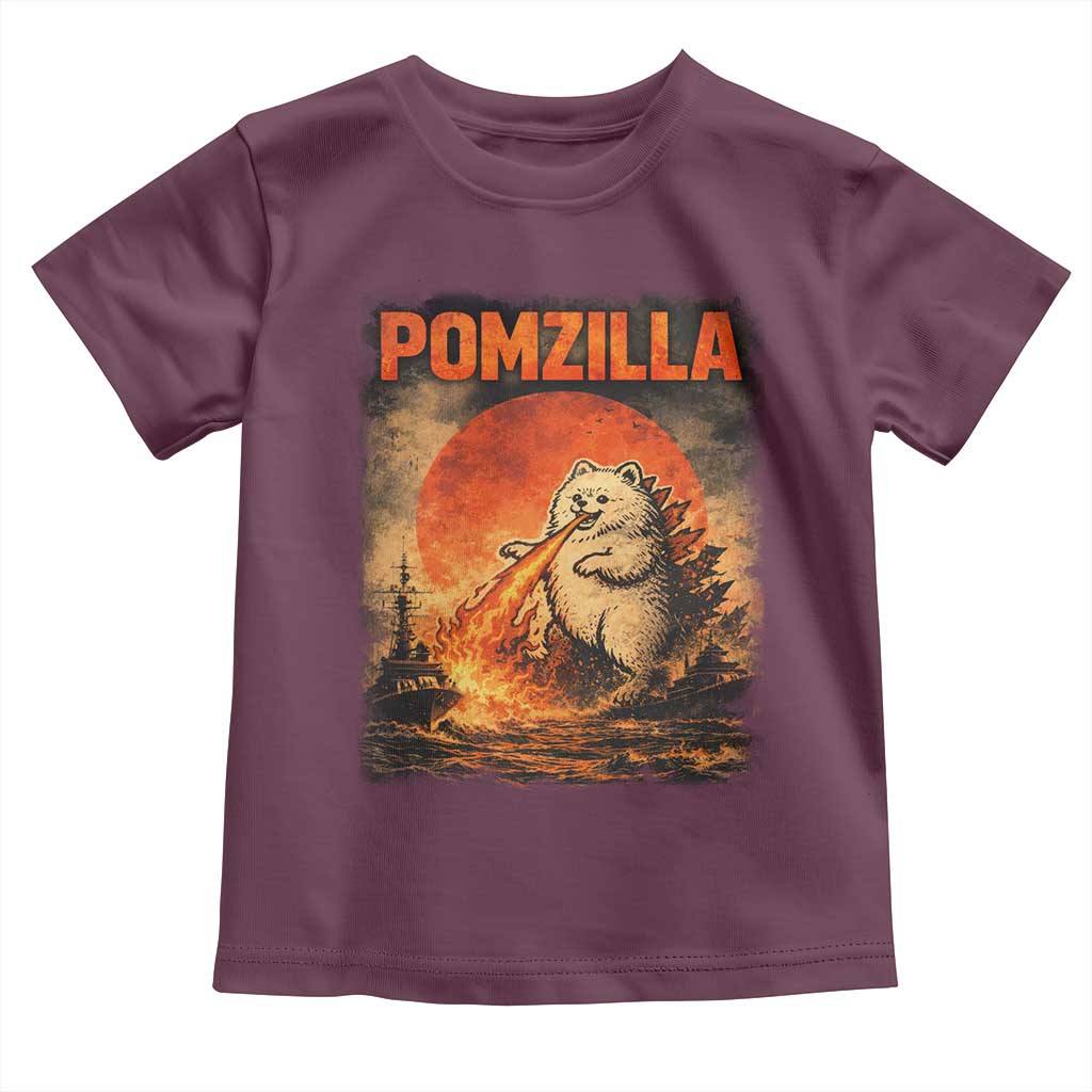Pomzilla Dog Japanese Art Toddler T Shirt Retro Vintage Dog Lover Pomeranian Pom Monster Kaiju TS10 Maroon Print Your Wear