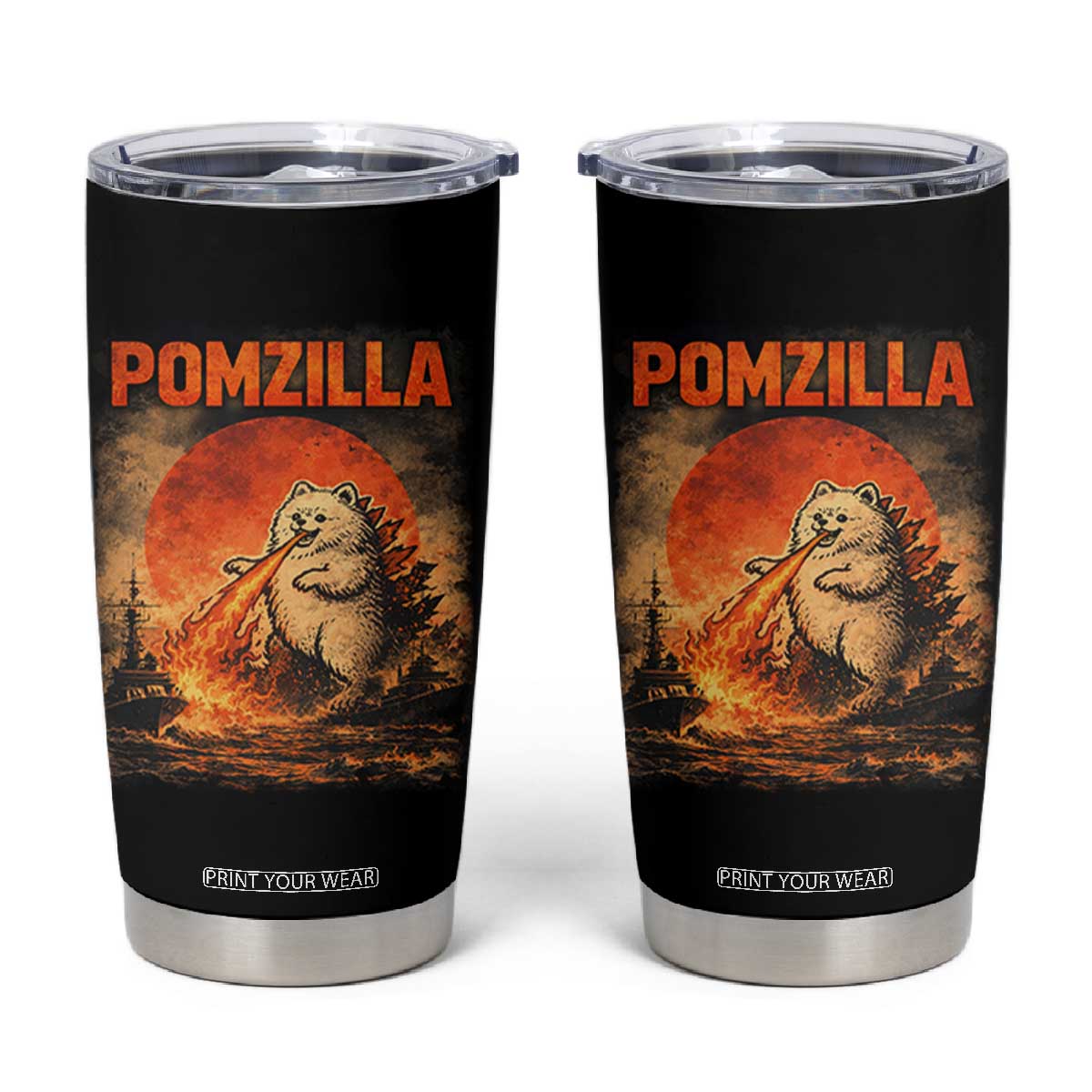 Pomzilla Dog Japanese Art Tumbler Cup Retro Vintage Dog Lover Pomeranian Pom Monster Kaiju TS10 Black Print Your Wear
