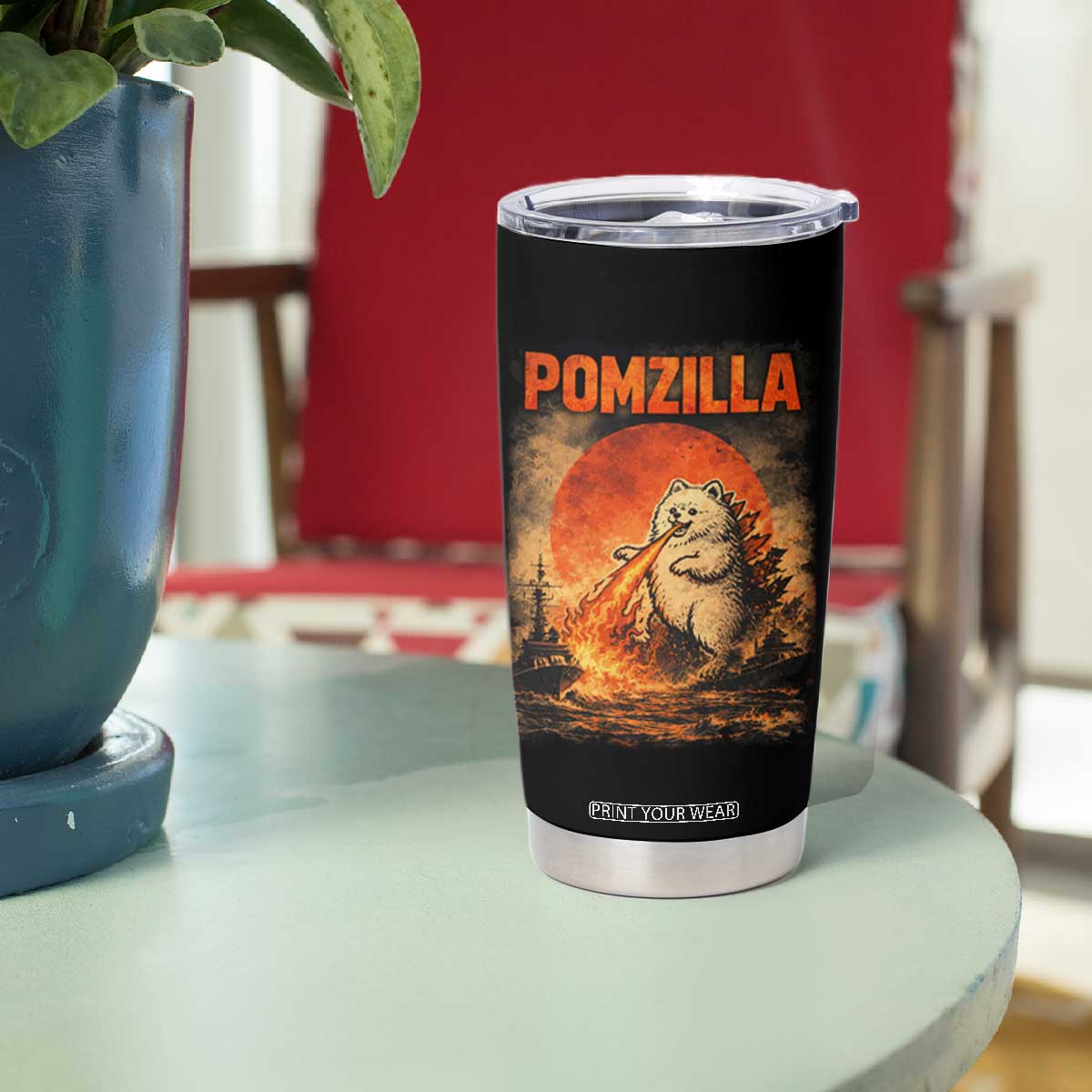Pomzilla Dog Japanese Art Tumbler Cup Retro Vintage Dog Lover Pomeranian Pom Monster Kaiju TS10 Print Your Wear