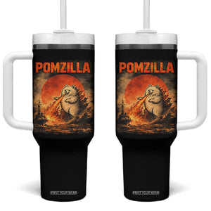 Pomzilla Dog Japanese Art Tumbler With Handle Retro Vintage Dog Lover Pomeranian Pom Monster Kaiju TS10 One Size: 40 oz Black Print Your Wear