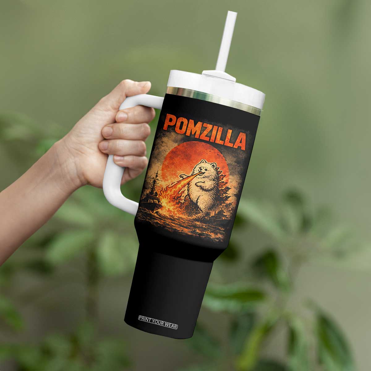 Pomzilla Dog Japanese Art Tumbler With Handle Retro Vintage Dog Lover Pomeranian Pom Monster Kaiju TS10 Print Your Wear
