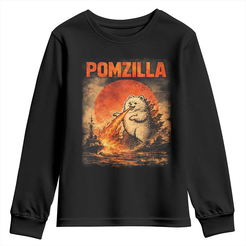 Pomzilla Dog Japanese Art Youth Sweatshirt Retro Vintage Dog Lover Pomeranian Pom Monster Kaiju TS10 Black Print Your Wear