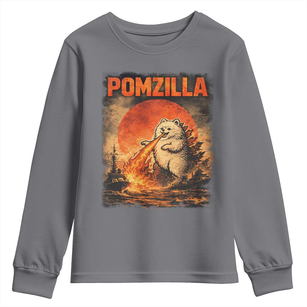 Pomzilla Dog Japanese Art Youth Sweatshirt Retro Vintage Dog Lover Pomeranian Pom Monster Kaiju TS10 Charcoal Print Your Wear