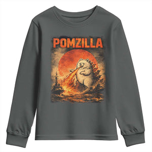 Pomzilla Dog Japanese Art Youth Sweatshirt Retro Vintage Dog Lover Pomeranian Pom Monster Kaiju TS10 Dark Heather Print Your Wear