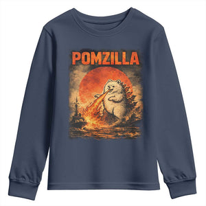 Pomzilla Dog Japanese Art Youth Sweatshirt Retro Vintage Dog Lover Pomeranian Pom Monster Kaiju TS10 Navy Print Your Wear