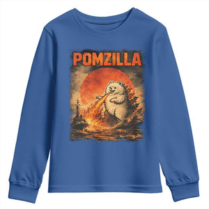 Pomzilla Dog Japanese Art Youth Sweatshirt Retro Vintage Dog Lover Pomeranian Pom Monster Kaiju TS10 Royal Blue Print Your Wear
