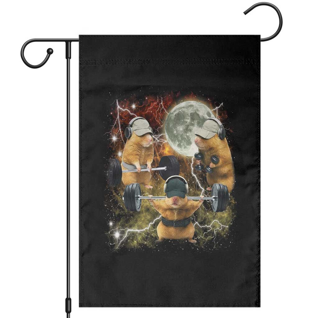 Hamster Deadlift Garden Flag Funny Cute Rat Fitness Gym Weightlifting Meme TS10 Black Print Your Wear