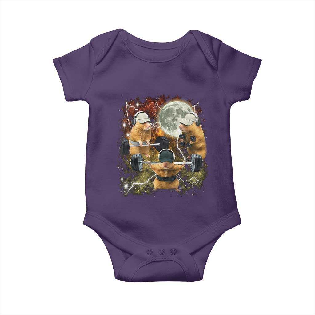 Hamster Deadlift Baby Onesie Funny Cute Rat Fitness Gym Weightlifting Meme TS10 Purple Print Your Wear