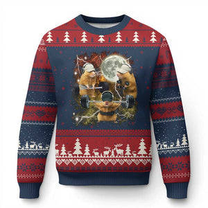 Hamster Deadlift Ugly Christmas Sweater Funny Cute Rat Fitness Gym Weightlifting Meme TS10 Navy Red Print Your Wear