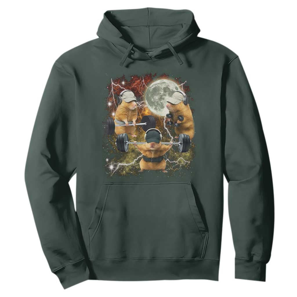Hamster Deadlift Hoodie Funny Cute Rat Fitness Gym Weightlifting Meme TS10 Dark Forest Green Print Your Wear