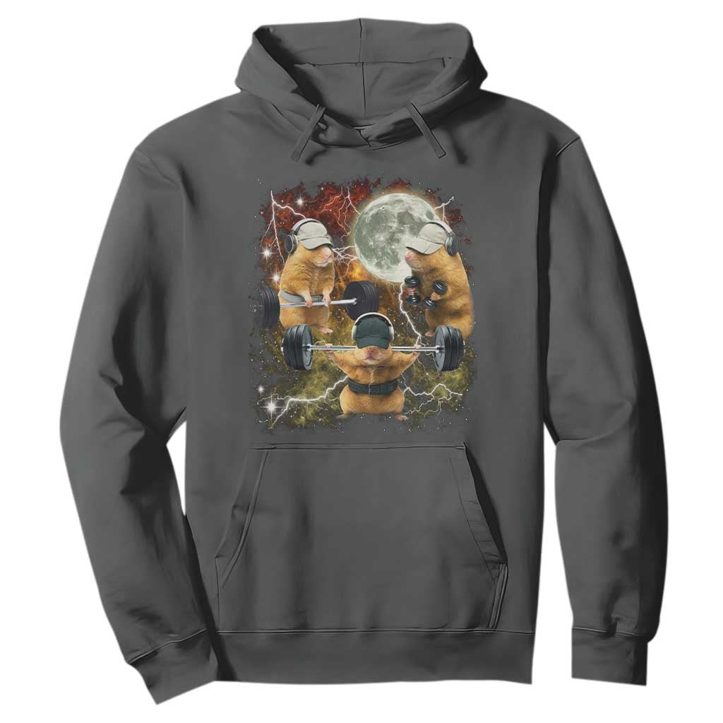 Hamster Deadlift Hoodie Funny Cute Rat Fitness Gym Weightlifting Meme TS10 Dark Heather Print Your Wear
