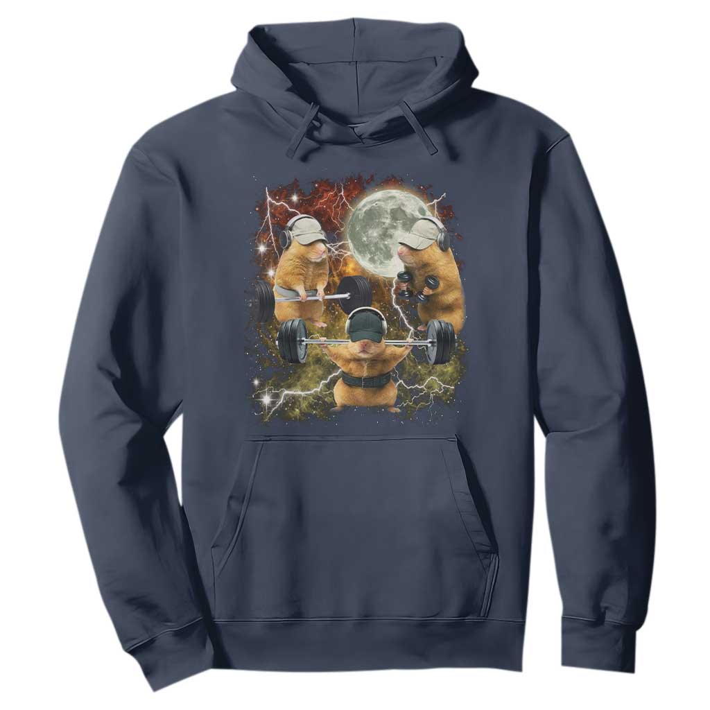 Hamster Deadlift Hoodie Funny Cute Rat Fitness Gym Weightlifting Meme TS10 Navy Print Your Wear