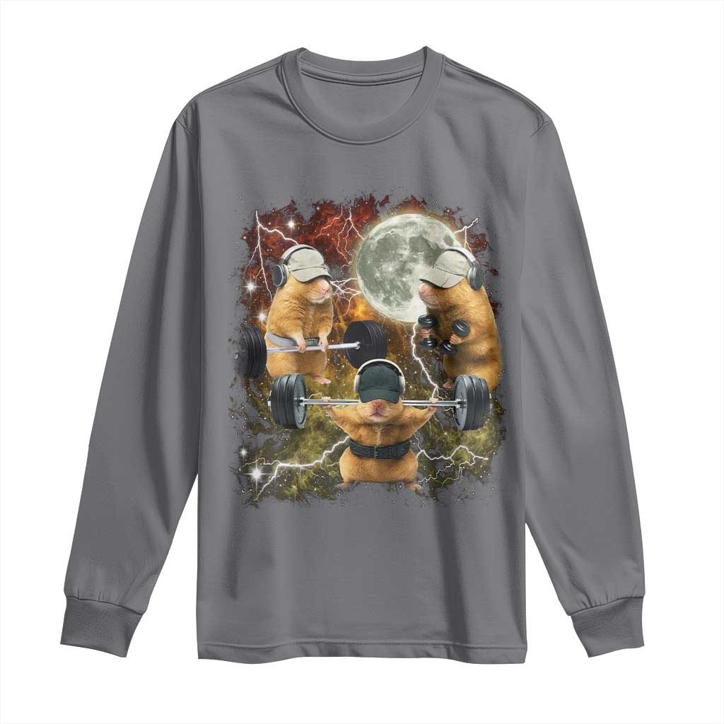 Hamster Deadlift Long Sleeve Shirt Funny Cute Rat Fitness Gym Weightlifting Meme TS10 Charcoal Print Your Wear