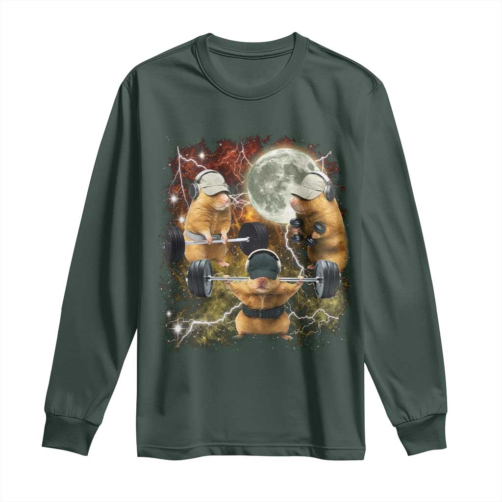 Hamster Deadlift Long Sleeve Shirt Funny Cute Rat Fitness Gym Weightlifting Meme TS10 Dark Forest Green Print Your Wear