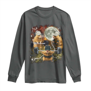 Hamster Deadlift Long Sleeve Shirt Funny Cute Rat Fitness Gym Weightlifting Meme TS10 Dark Heather Print Your Wear