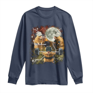Hamster Deadlift Long Sleeve Shirt Funny Cute Rat Fitness Gym Weightlifting Meme TS10 Navy Print Your Wear