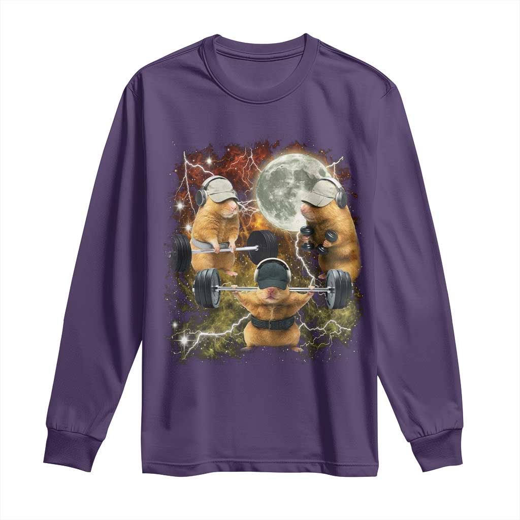 Hamster Deadlift Long Sleeve Shirt Funny Cute Rat Fitness Gym Weightlifting Meme TS10 Purple Print Your Wear