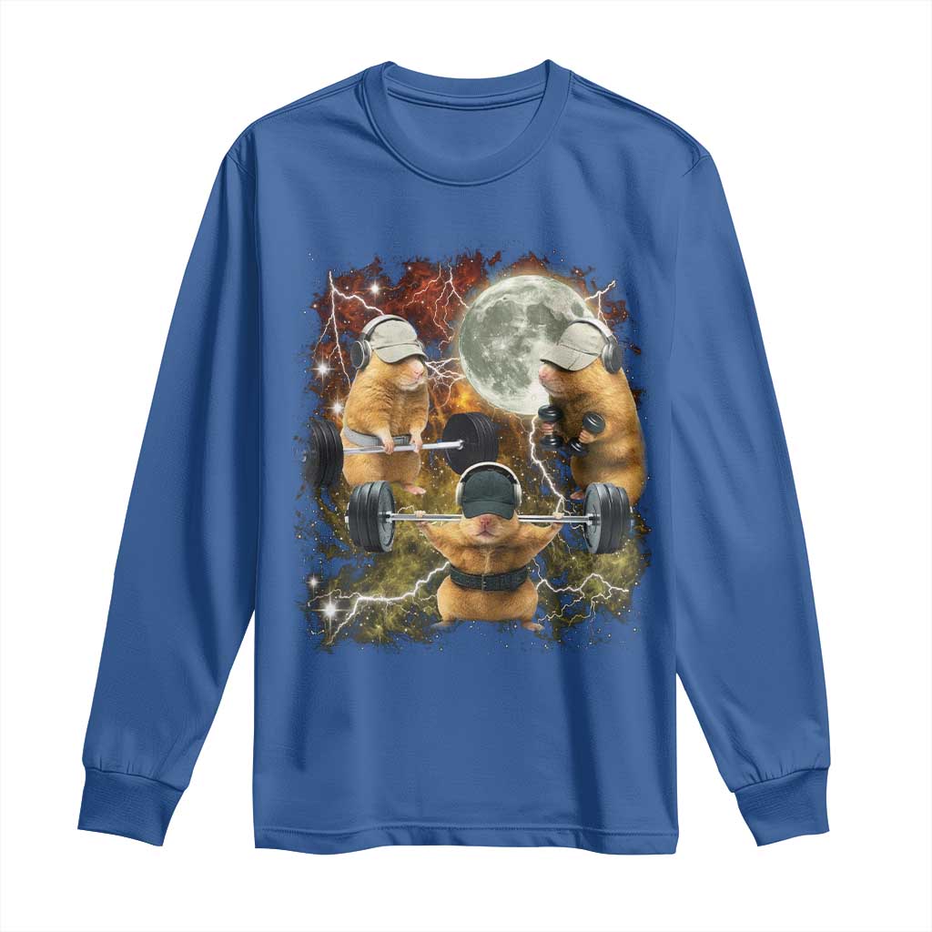 Hamster Deadlift Long Sleeve Shirt Funny Cute Rat Fitness Gym Weightlifting Meme TS10 Royal Blue Print Your Wear
